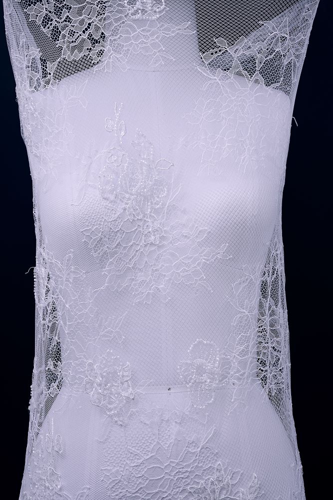 Beaded Floral Lace Fabric White Pearl Sequin Tulle Mesh Fabric Beautifully Embroidered Floral Pattern Wedding Dress