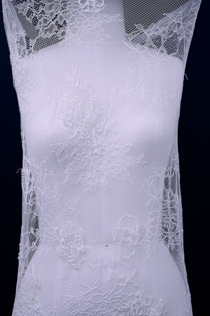 Beaded Floral Lace Fabric White Pearl Sequin Tulle Mesh Fabric Beautifully Embroidered Floral Pattern Wedding Dress