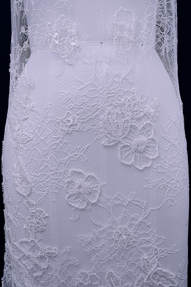Beaded Floral Lace Fabric White Pearl Sequin Tulle Mesh Fabric Beautifully Embroidered Floral Pattern Wedding Dress