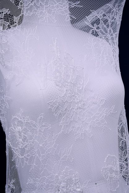 Beaded Floral Lace Fabric White Pearl Sequin Tulle Mesh Fabric Beautifully Embroidered Floral Pattern Wedding Dress