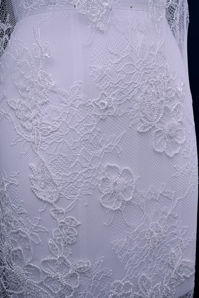 Beaded Floral Lace Fabric White Pearl Sequin Tulle Mesh Fabric Beautifully Embroidered Floral Pattern Wedding Dress