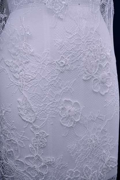 Beaded Floral Lace Fabric White Pearl Sequin Tulle Mesh Fabric Beautifully Embroidered Floral Pattern Wedding Dress