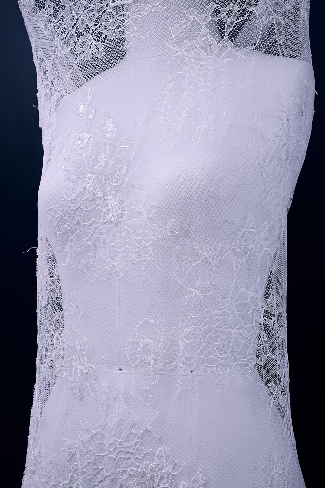 Beaded Floral Lace Fabric White Pearl Sequin Tulle Mesh Fabric Beautifully Embroidered Floral Pattern Wedding Dress