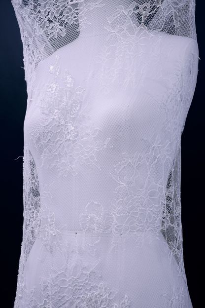 Beaded Floral Lace Fabric White Pearl Sequin Tulle Mesh Fabric Beautifully Embroidered Floral Pattern Wedding Dress