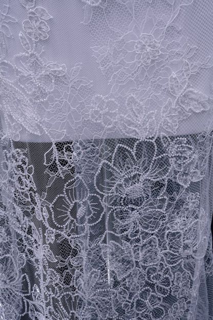 Beaded Floral Lace Fabric White Pearl Sequin Tulle Mesh Fabric Beautifully Embroidered Floral Pattern Wedding Dress
