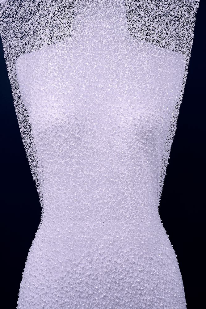 Luxury Lace Fabric With Embroidery Crystal Beading Delicate Embroidery Sparkly Sequins Gorgeous Lace Embroidery Wedding Gown Bridal Gown