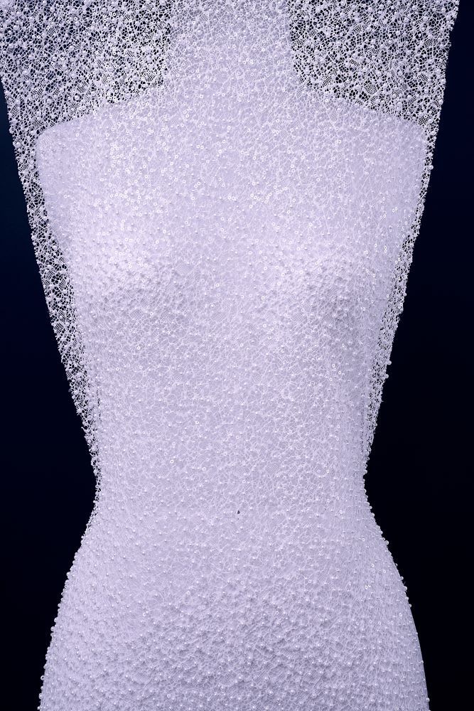 Luxury Lace Fabric With Embroidery Crystal Beading Delicate Embroidery Sparkly Sequins Gorgeous Lace Embroidery Wedding Gown Bridal Gown