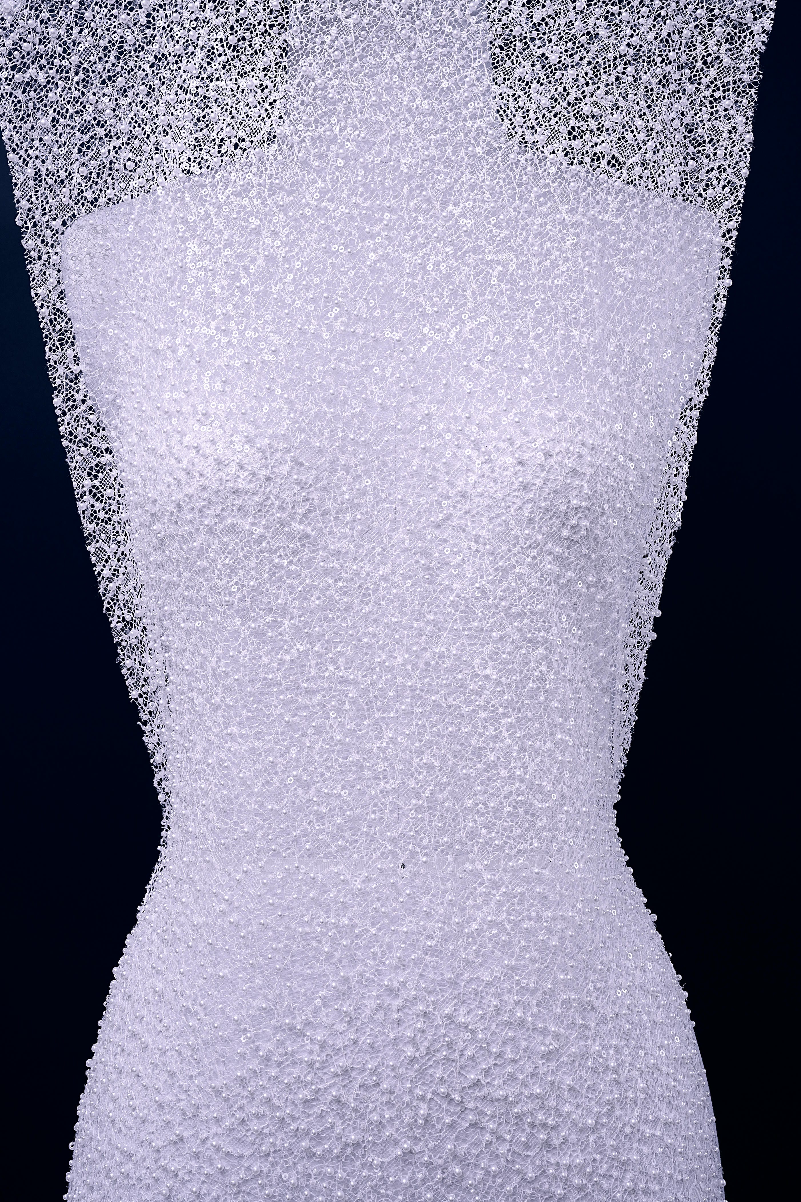 Exquisite Beaded Lace Fabric Embroidery Fabric With Sparkling Sequins and Pearls for Wedding Gown Bridal Dress