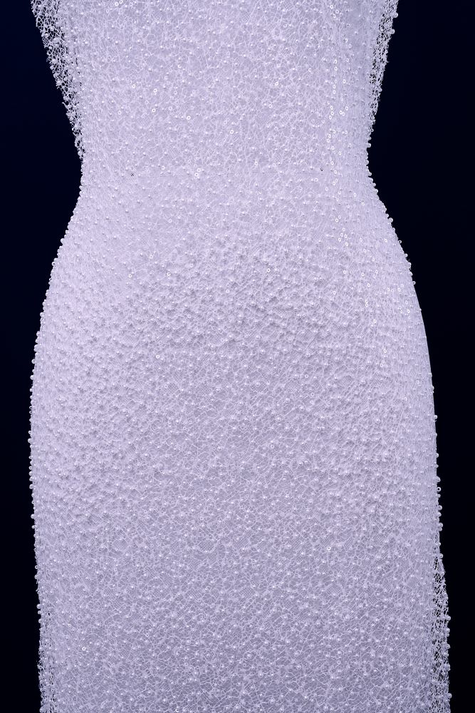 Luxury Lace Fabric With Embroidery Crystal Beading Delicate Embroidery Sparkly Sequins Gorgeous Lace Embroidery Wedding Gown Bridal Gown