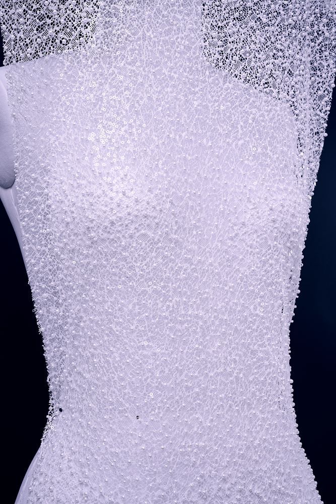 Luxury Lace Fabric With Embroidery Crystal Beading Delicate Embroidery Sparkly Sequins Gorgeous Lace Embroidery Wedding Gown Bridal Gown