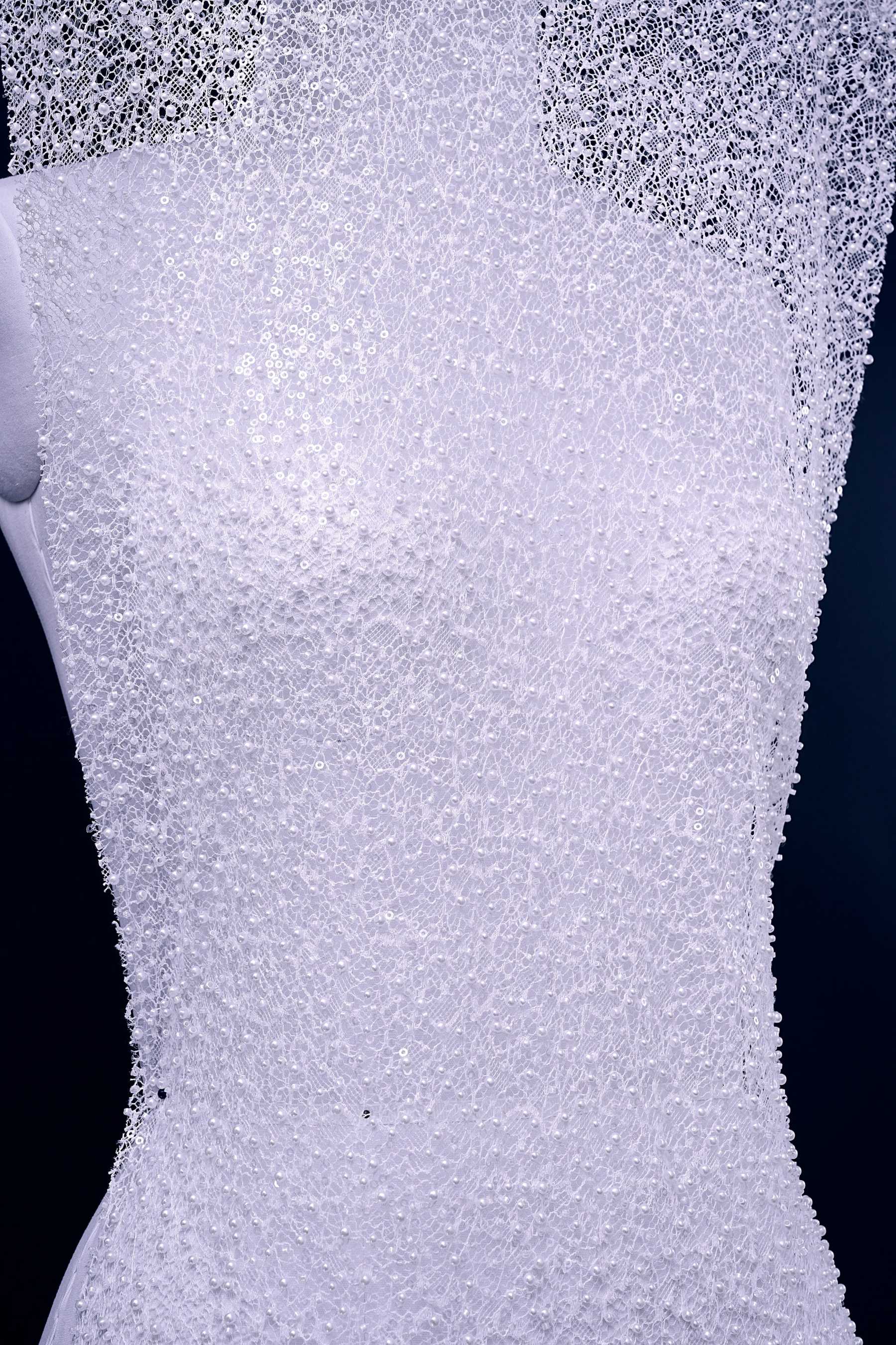 Exquisite Beaded Lace Fabric Embroidery Fabric With Sparkling Sequins and Pearls for Wedding Gown Bridal Dress