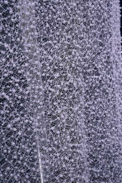 Exquisite Beaded Lace Fabric Embroidery Fabric With Sparkling Sequins and Pearls for Wedding Gown Bridal Dress