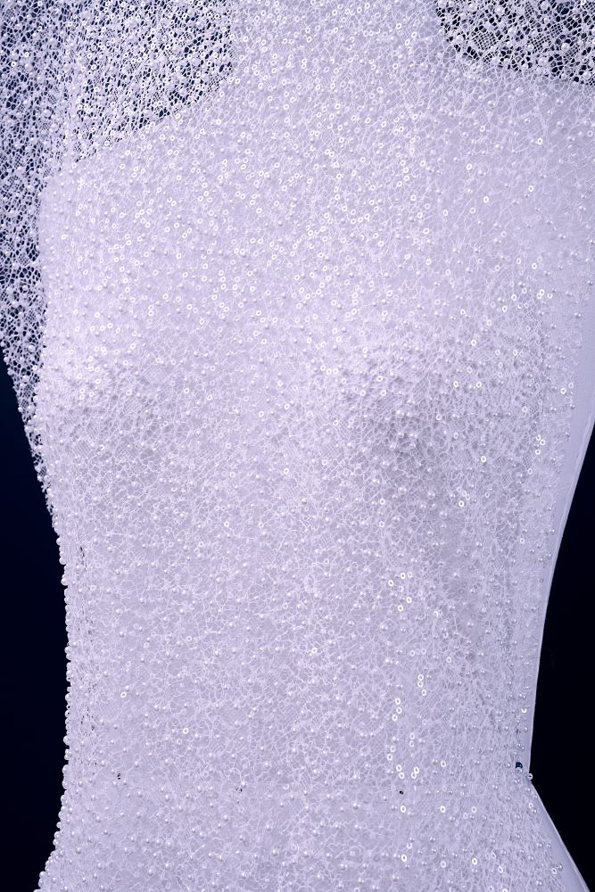 Luxury Lace Fabric With Embroidery Crystal Beading Delicate Embroidery Sparkly Sequins Gorgeous Lace Embroidery Wedding Gown Bridal Gown