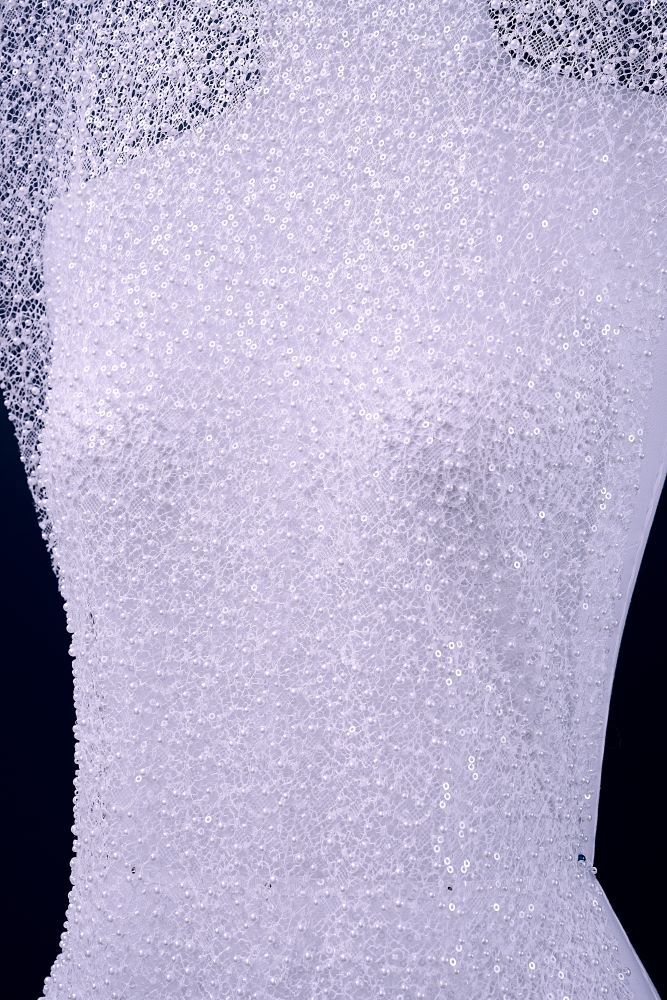 Luxury Lace Fabric With Embroidery Crystal Beading Delicate Embroidery Sparkly Sequins Gorgeous Lace Embroidery Wedding Gown Bridal Gown