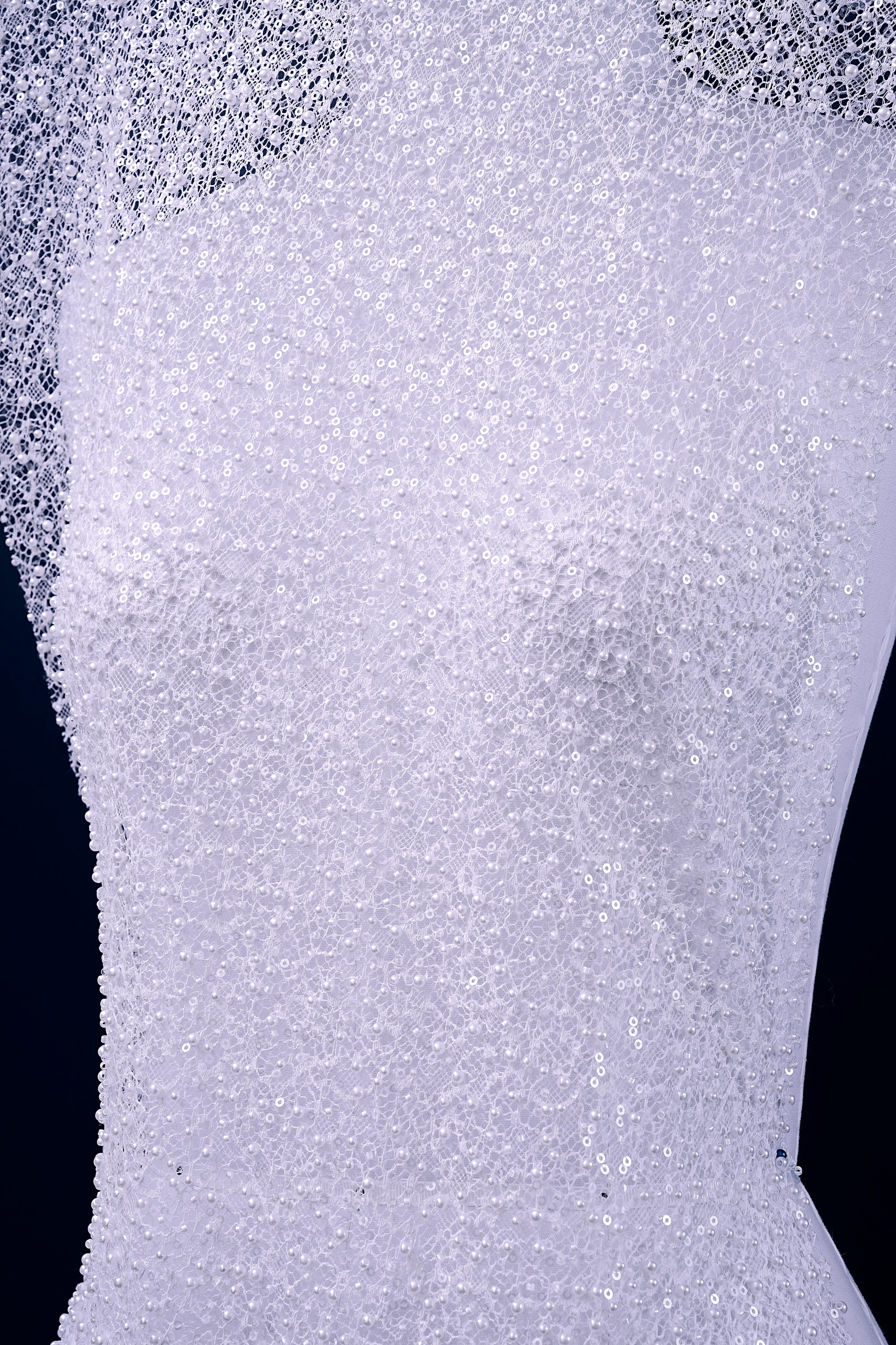 Exquisite Beaded Lace Fabric Embroidery Fabric With Sparkling Sequins and Pearls for Wedding Gown Bridal Dress