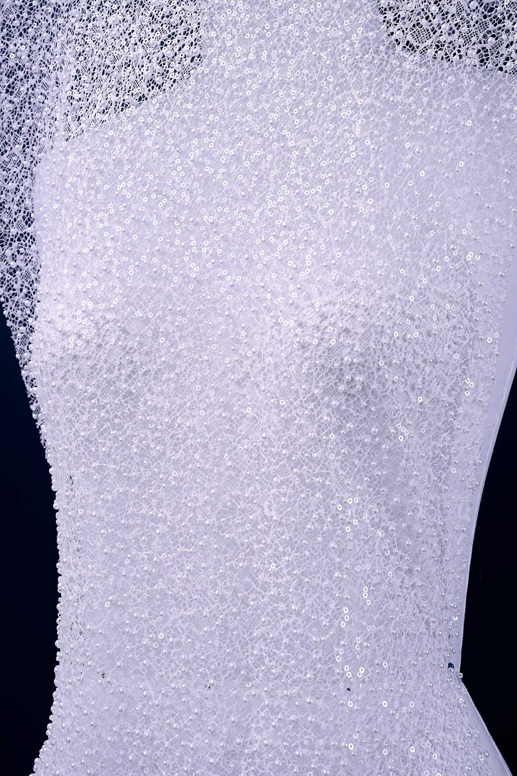 Exquisite Beaded Lace Fabric Embroidery Fabric With Sparkling Sequins and Pearls for Wedding Gown Bridal Dress