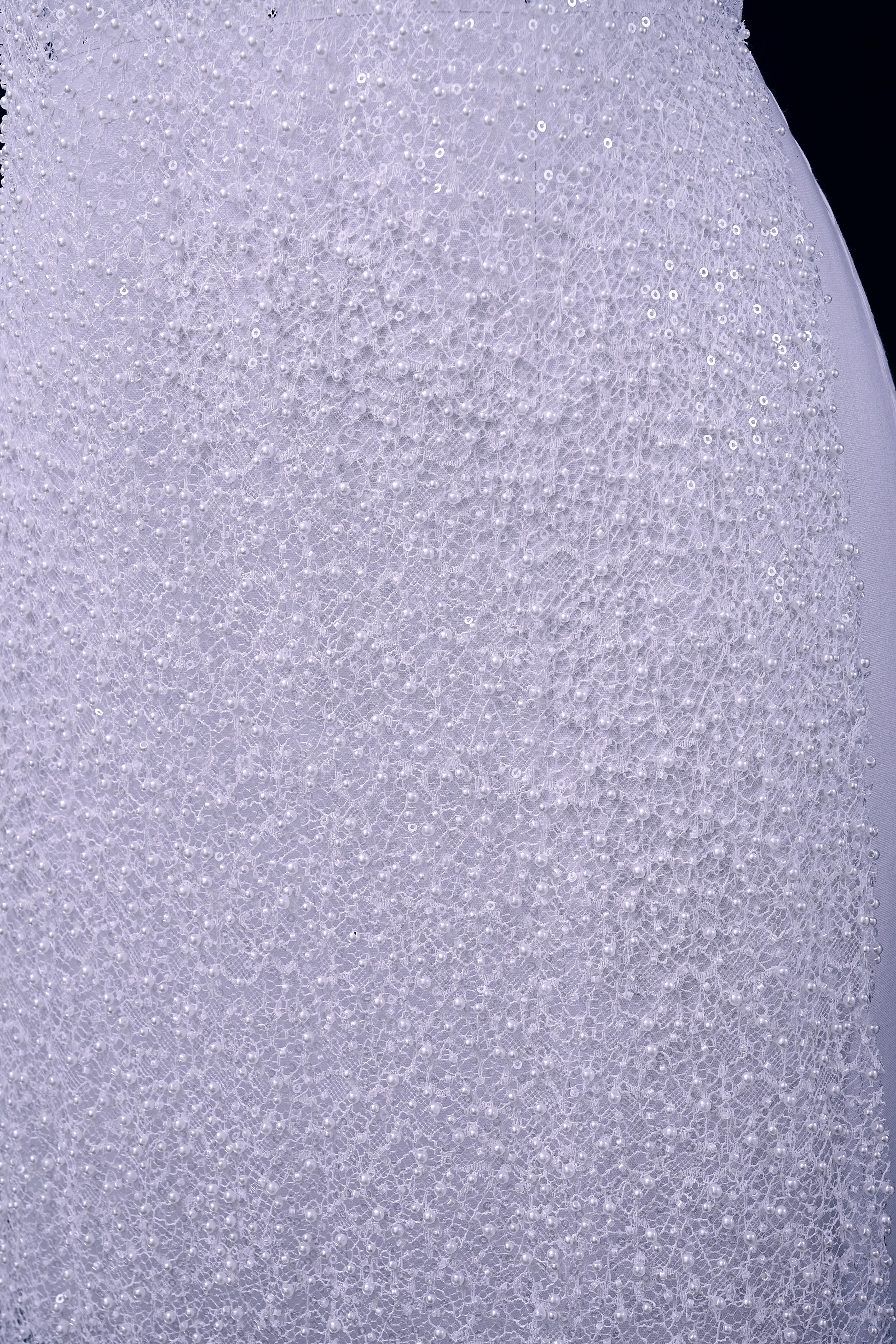 Exquisite Beaded Lace Fabric Embroidery Fabric With Sparkling Sequins and Pearls for Wedding Gown Bridal Dress