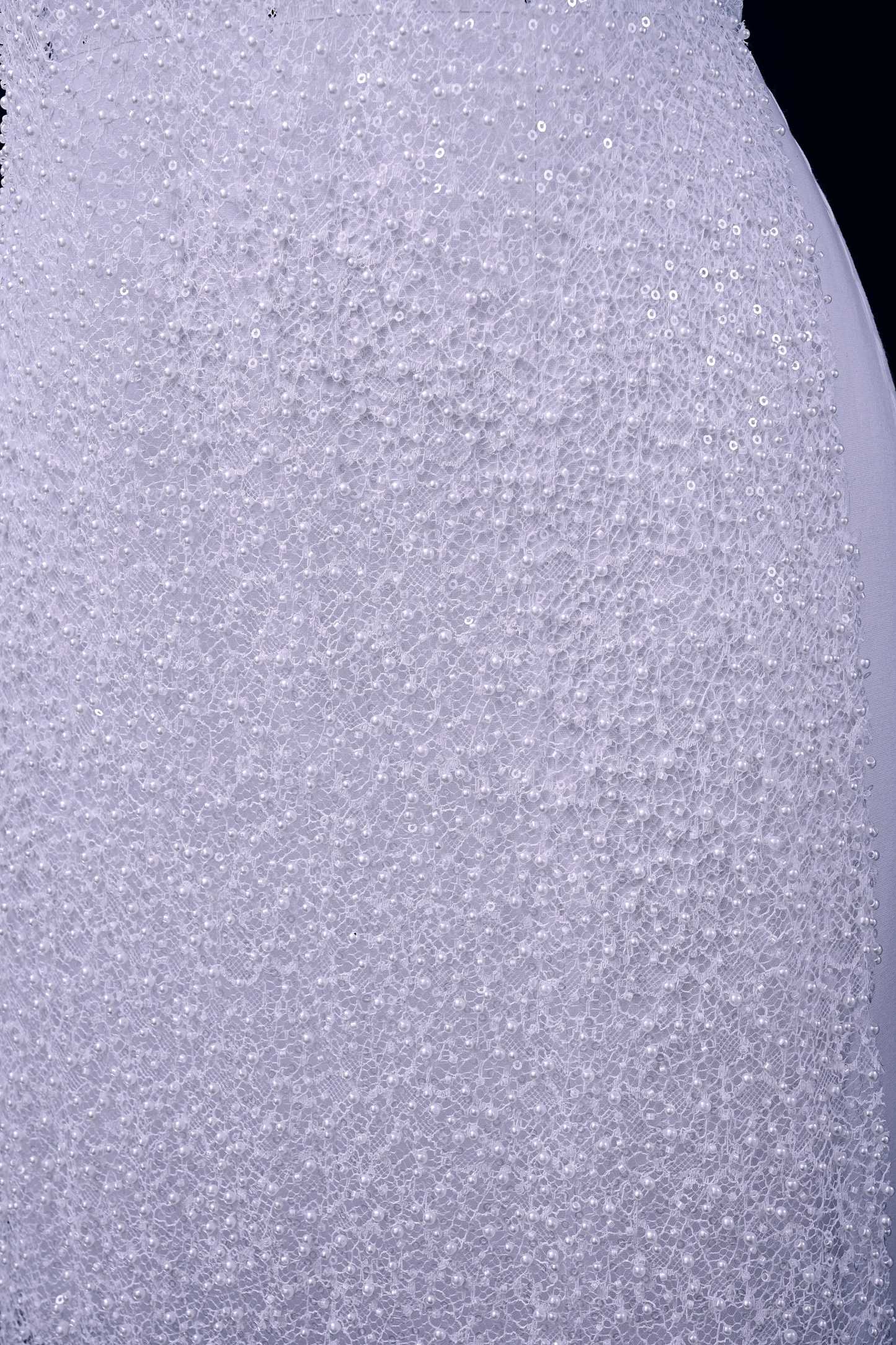 Exquisite Beaded Lace Fabric Embroidery Fabric With Sparkling Sequins and Pearls for Wedding Gown Bridal Dress