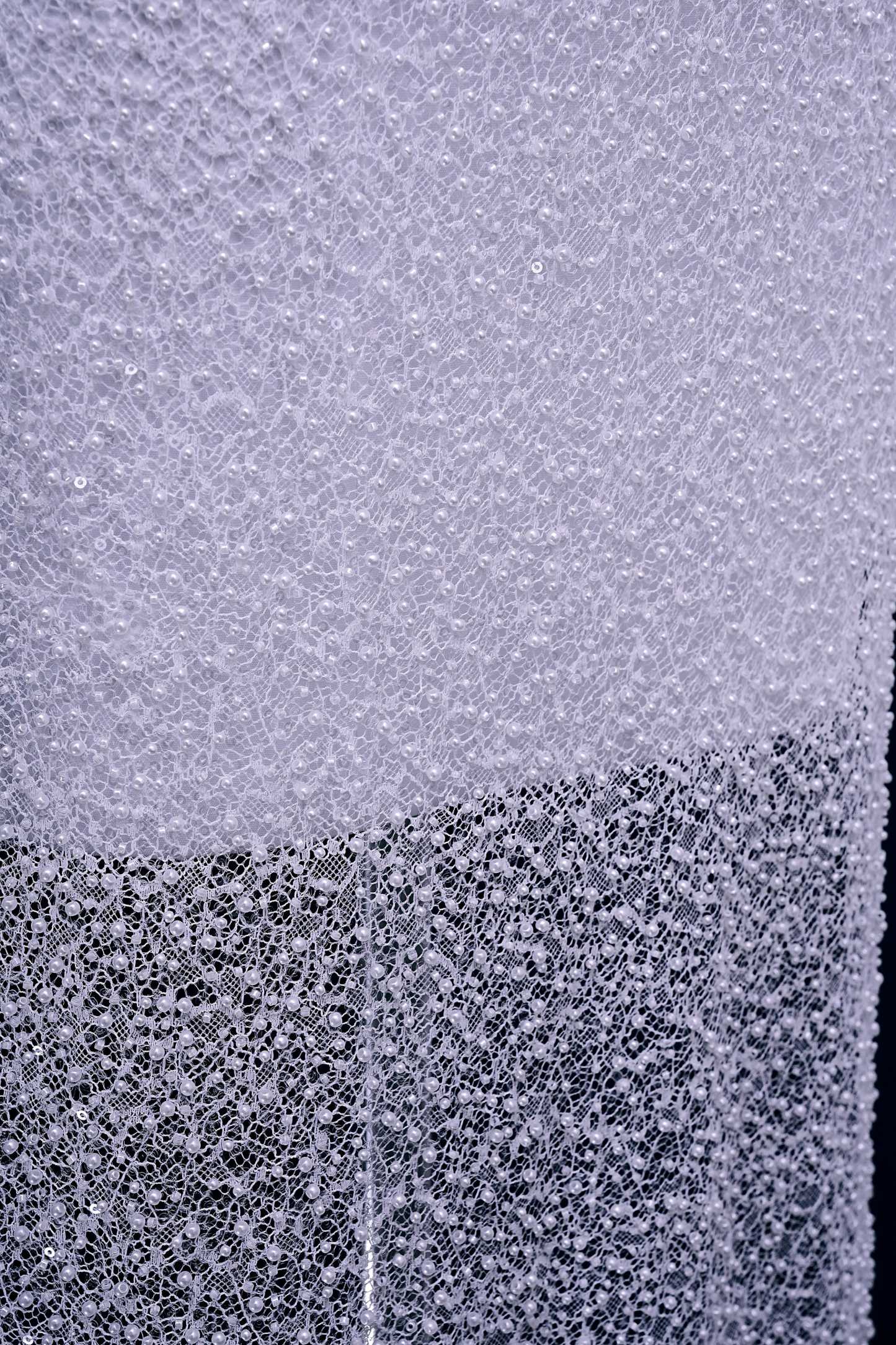 Exquisite Beaded Lace Fabric Embroidery Fabric With Sparkling Sequins and Pearls for Wedding Gown Bridal Dress