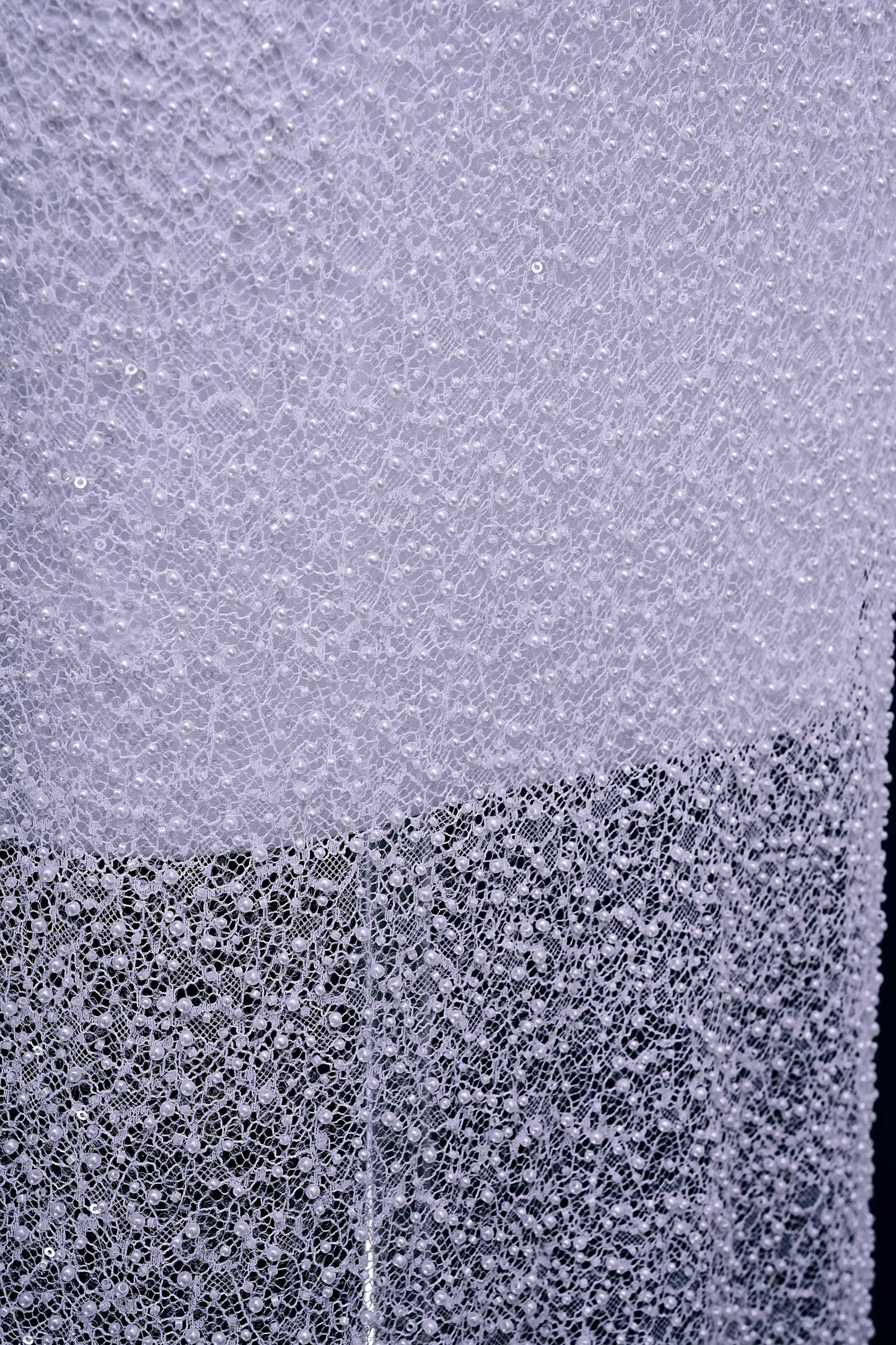 Exquisite Beaded Lace Fabric Embroidery Fabric With Sparkling Sequins and Pearls for Wedding Gown Bridal Dress