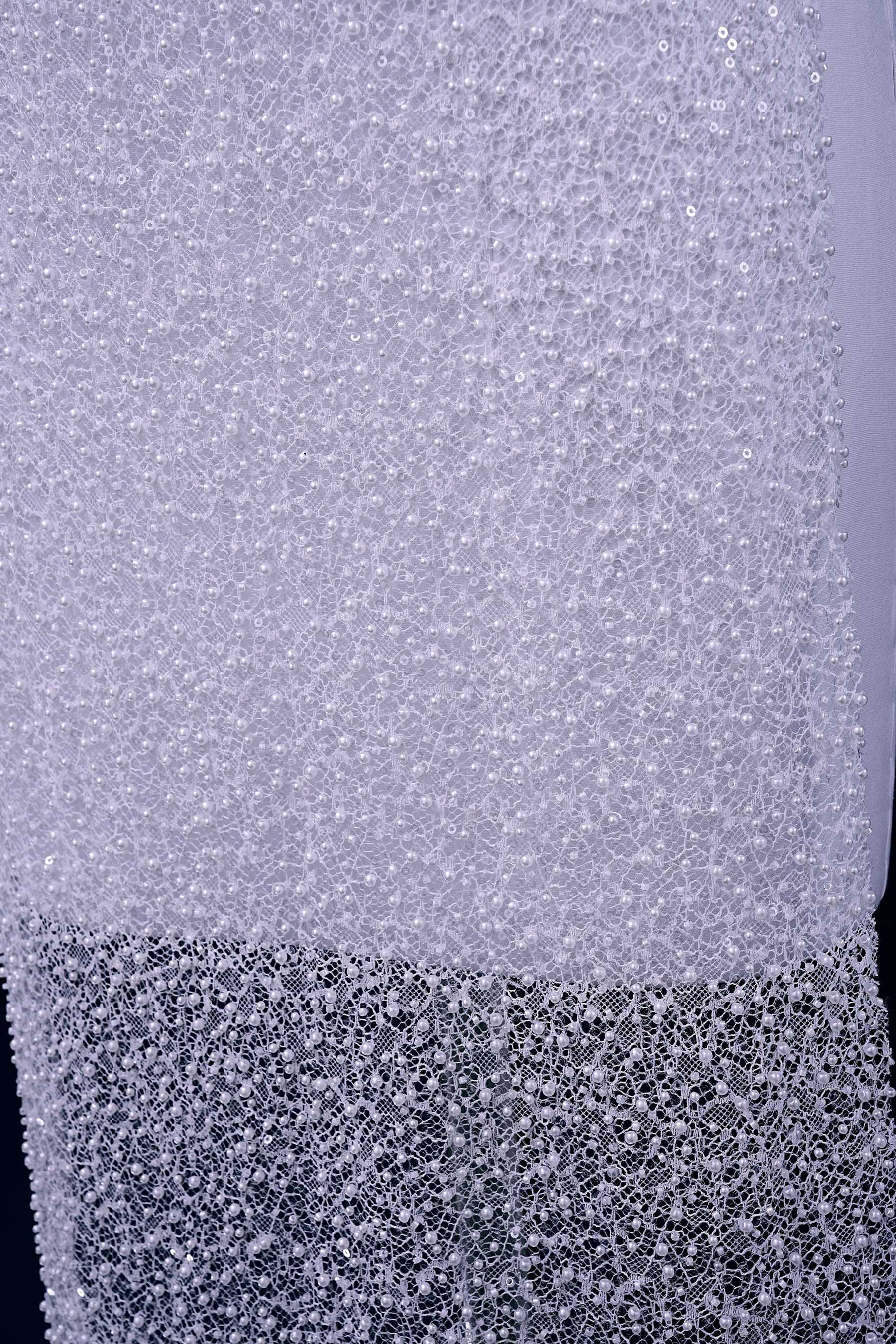 Exquisite Beaded Lace Fabric Embroidery Fabric With Sparkling Sequins and Pearls for Wedding Gown Bridal Dress