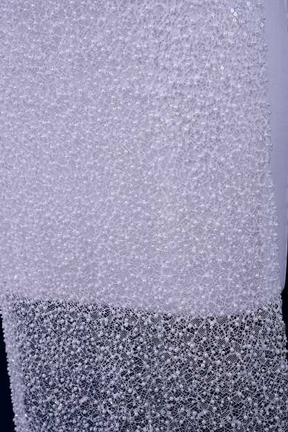 Exquisite Beaded Lace Fabric Embroidery Fabric With Sparkling Sequins and Pearls for Wedding Gown Bridal Dress