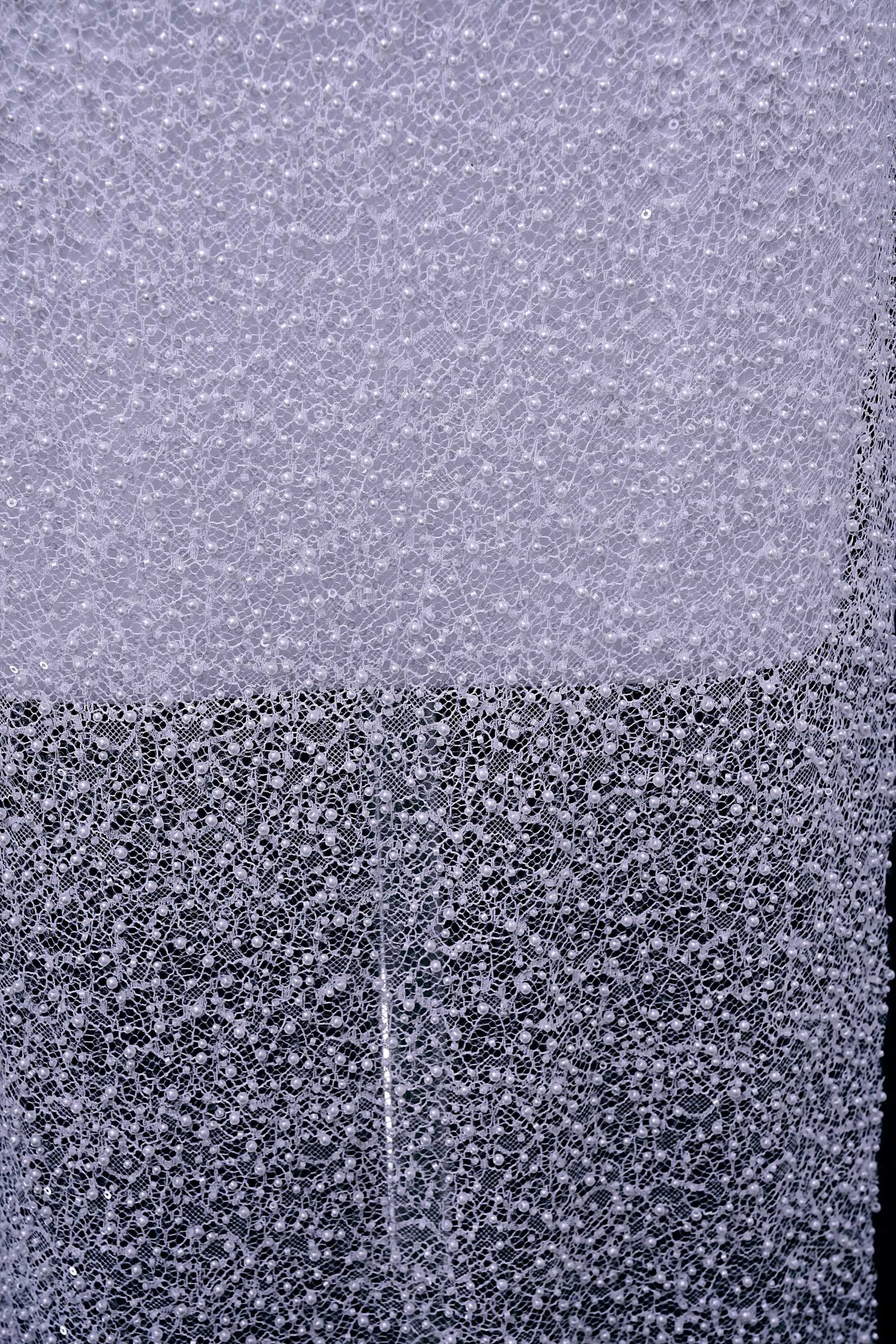 Exquisite Beaded Lace Fabric Embroidery Fabric With Sparkling Sequins and Pearls for Wedding Gown Bridal Dress