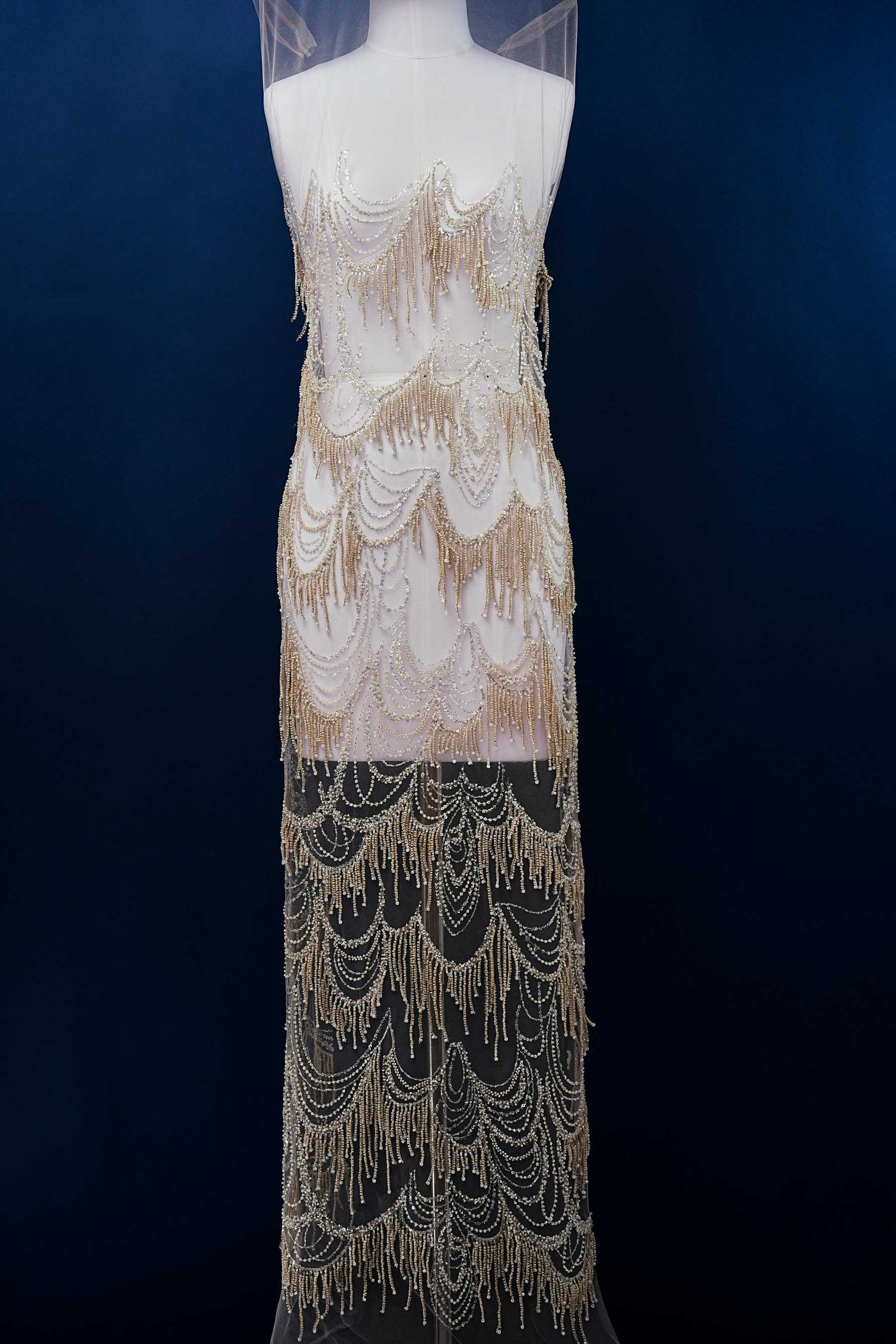 Perfect Heavily Beaded Tulle Fabric With Sparkling Beads and Sequins Crystal Beads Sequins Necklace for Wedding Gown Bridal Dress