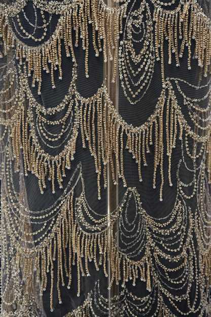 Perfect Heavily Beaded Tulle Fabric With Sparkling Beads and Sequins Crystal Beads Sequins Necklace for Wedding Gown Bridal Dress