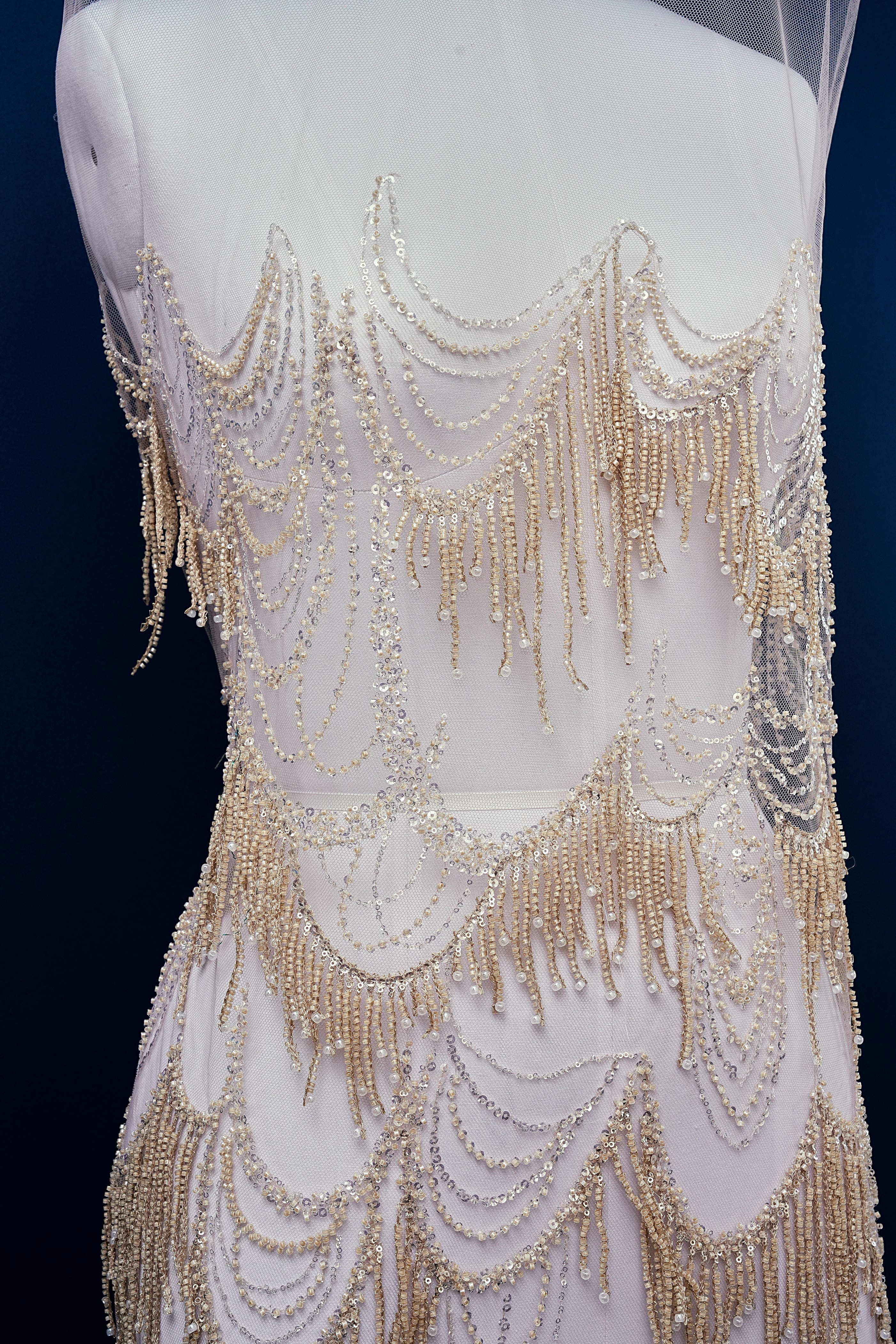 Perfect Heavily Beaded Tulle Fabric With Sparkling Beads and Sequins Crystal Beads Sequins Necklace for Wedding Gown Bridal Dress