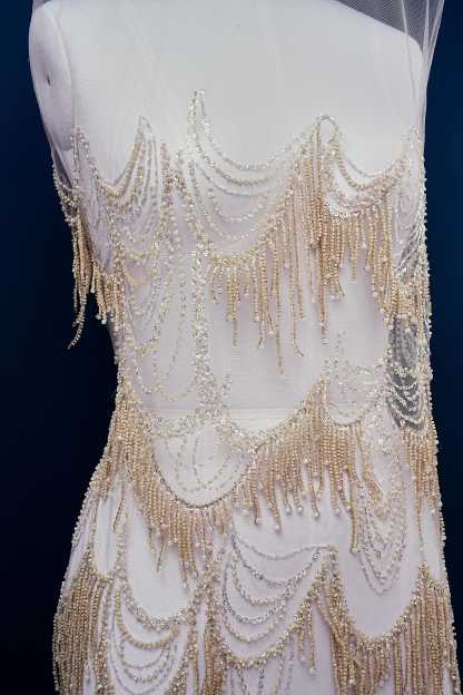 Perfect Heavily Beaded Tulle Fabric With Sparkling Beads and Sequins Crystal Beads Sequins Necklace for Wedding Gown Bridal Dress