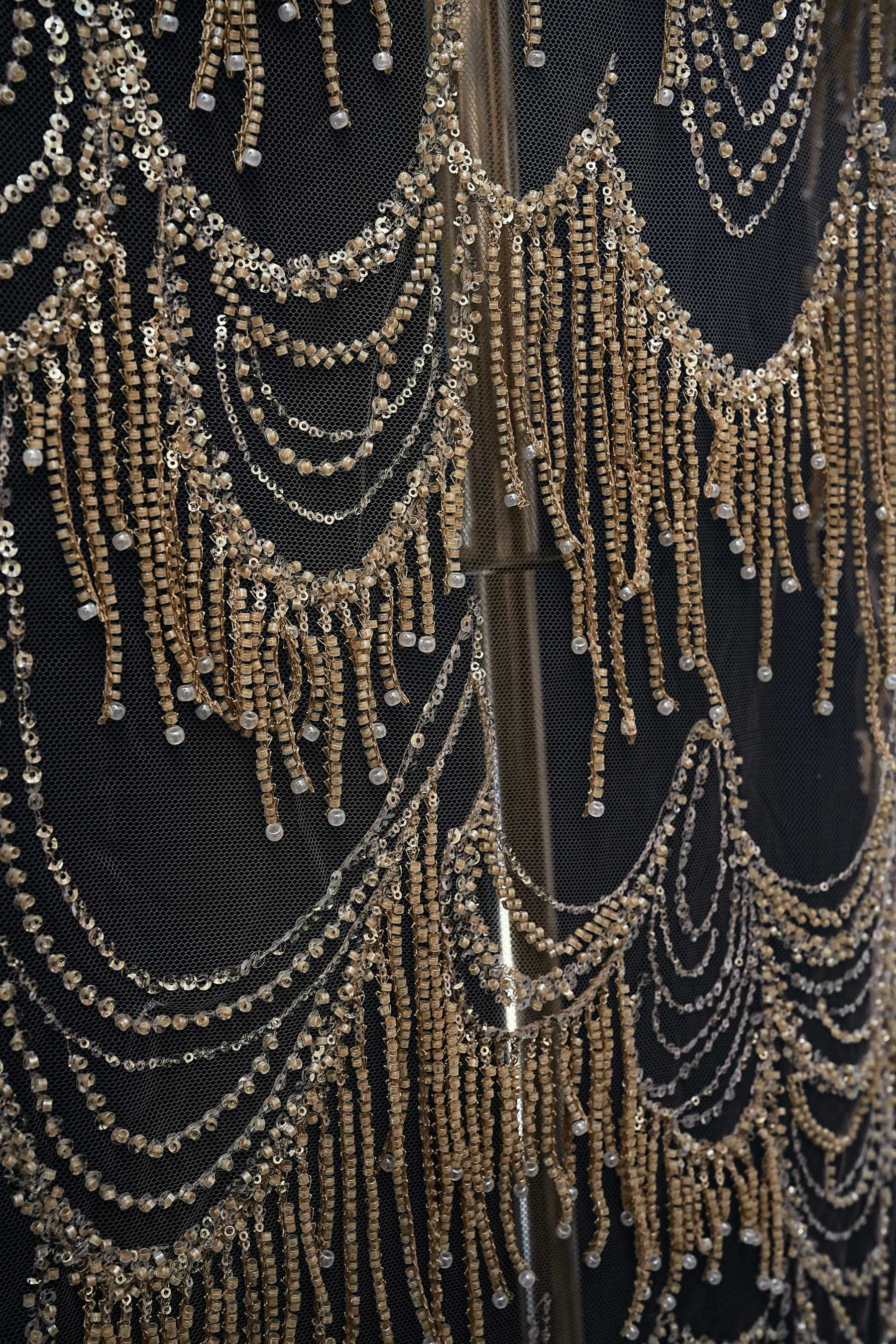 Perfect Heavily Beaded Tulle Fabric With Sparkling Beads and Sequins Crystal Beads Sequins Necklace for Wedding Gown Bridal Dress