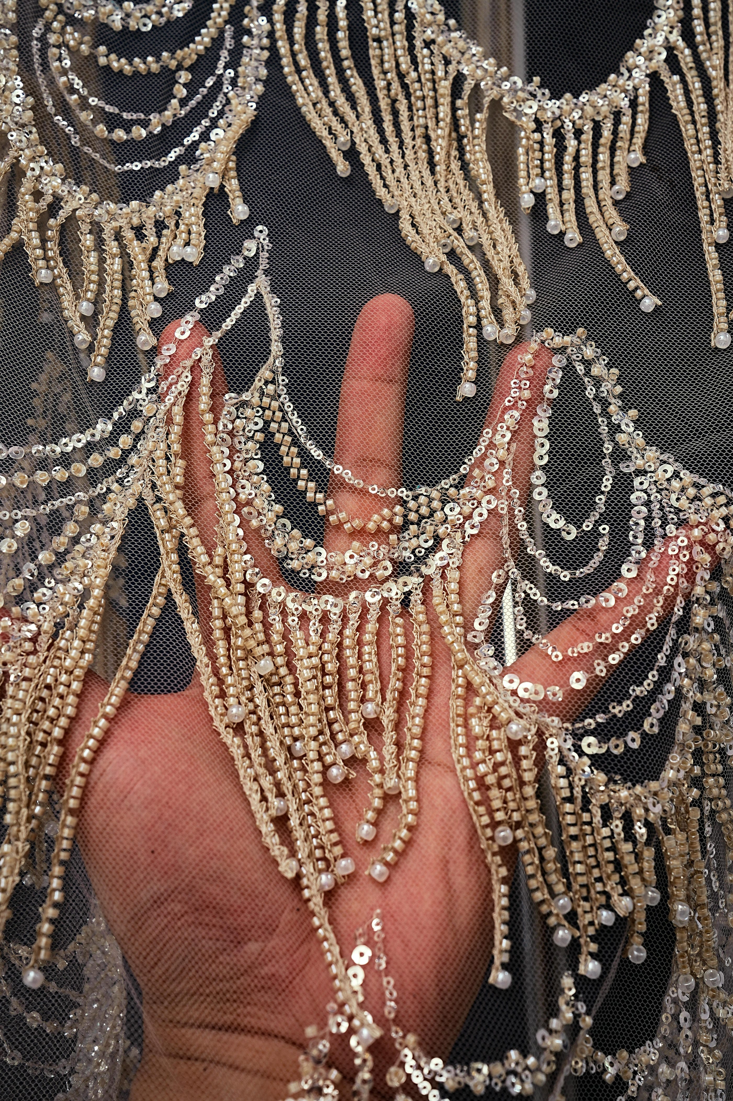 Perfect Heavily Beaded Tulle Fabric With Sparkling Beads and Sequins Crystal Beads Sequins Necklace for Wedding Gown Bridal Dress