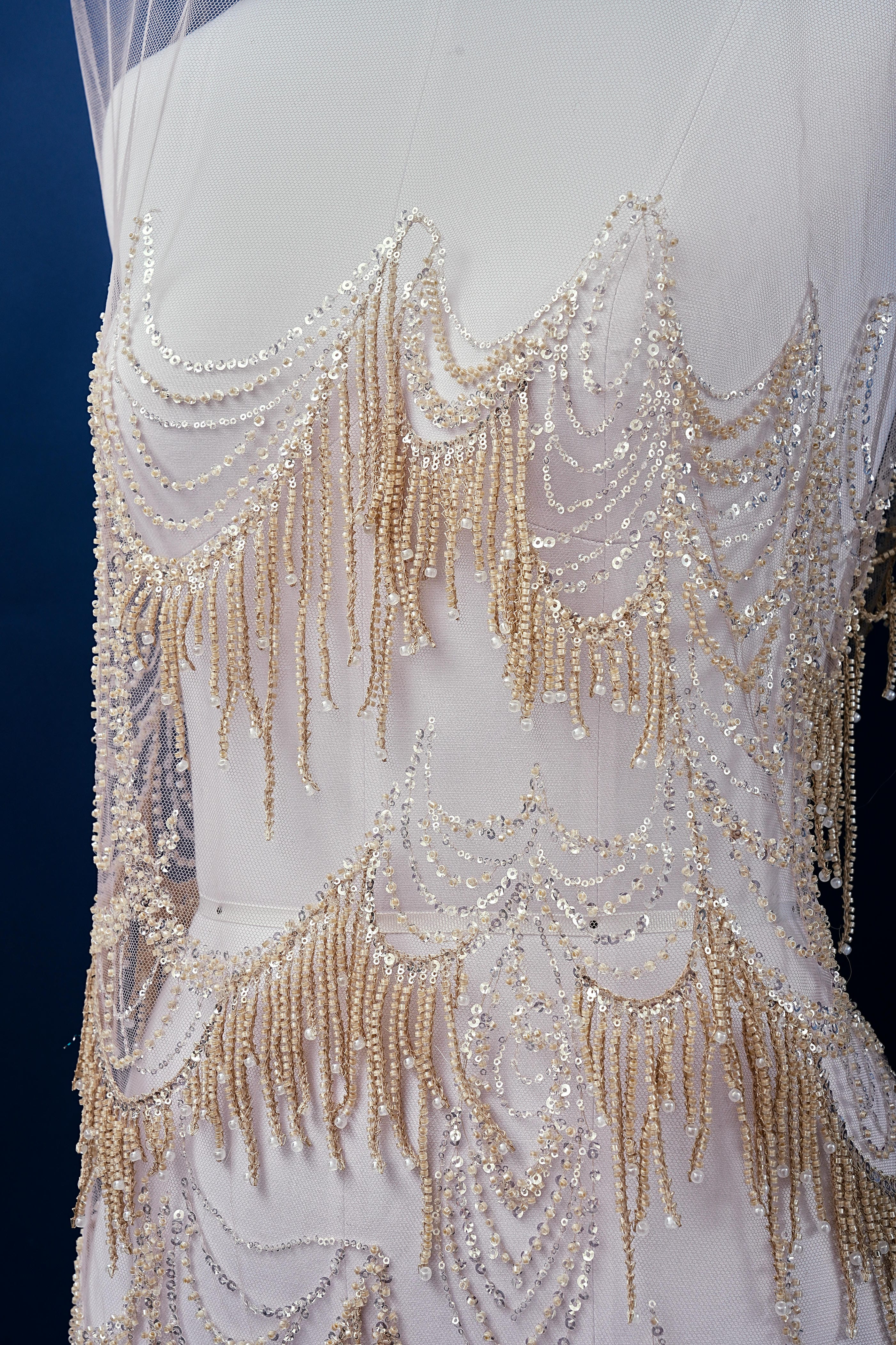 Perfect Heavily Beaded Tulle Fabric With Sparkling Beads and Sequins Crystal Beads Sequins Necklace for Wedding Gown Bridal Dress