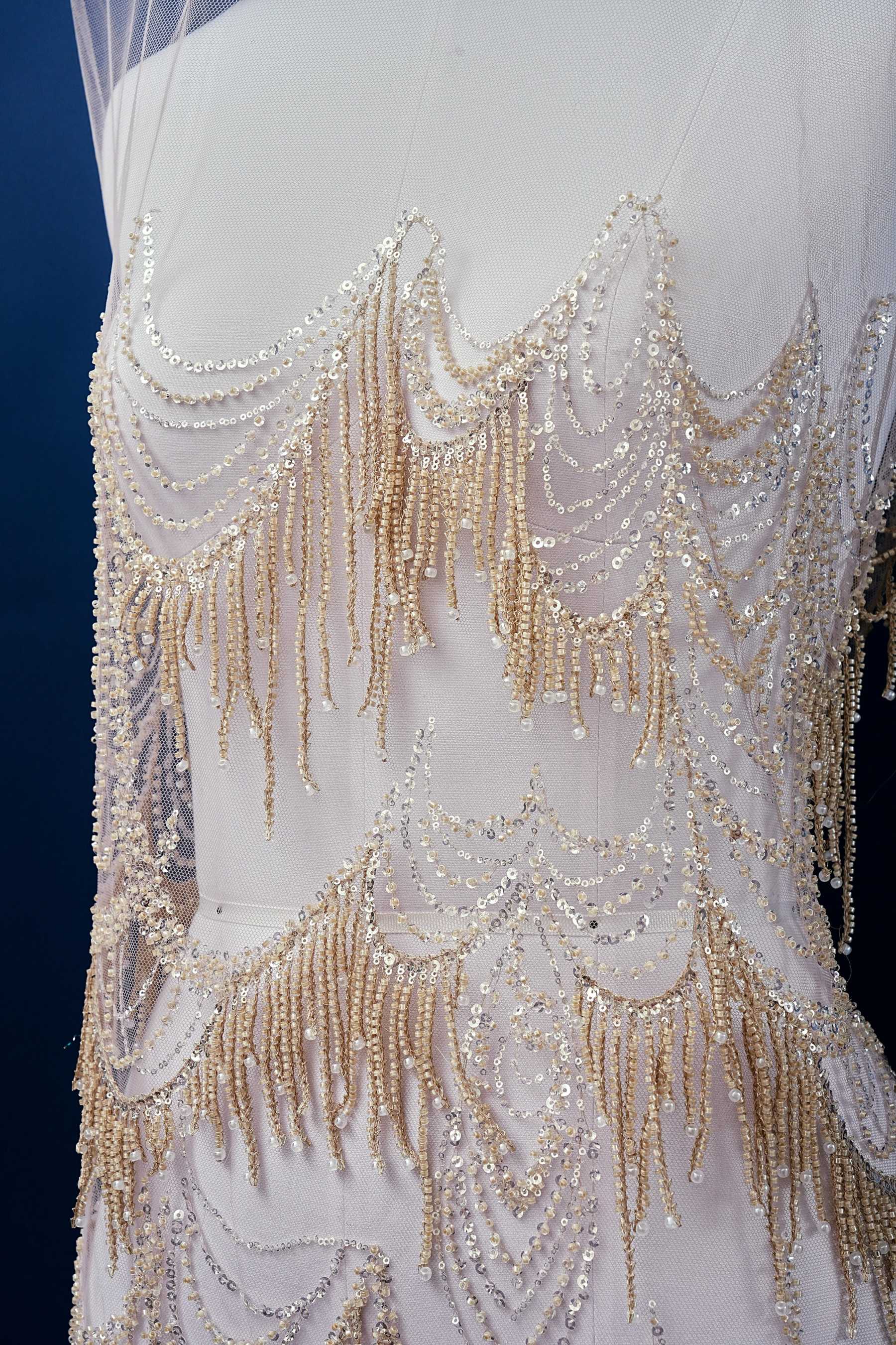 Perfect Heavily Beaded Tulle Fabric With Sparkling Beads and Sequins Crystal Beads Sequins Necklace for Wedding Gown Bridal Dress