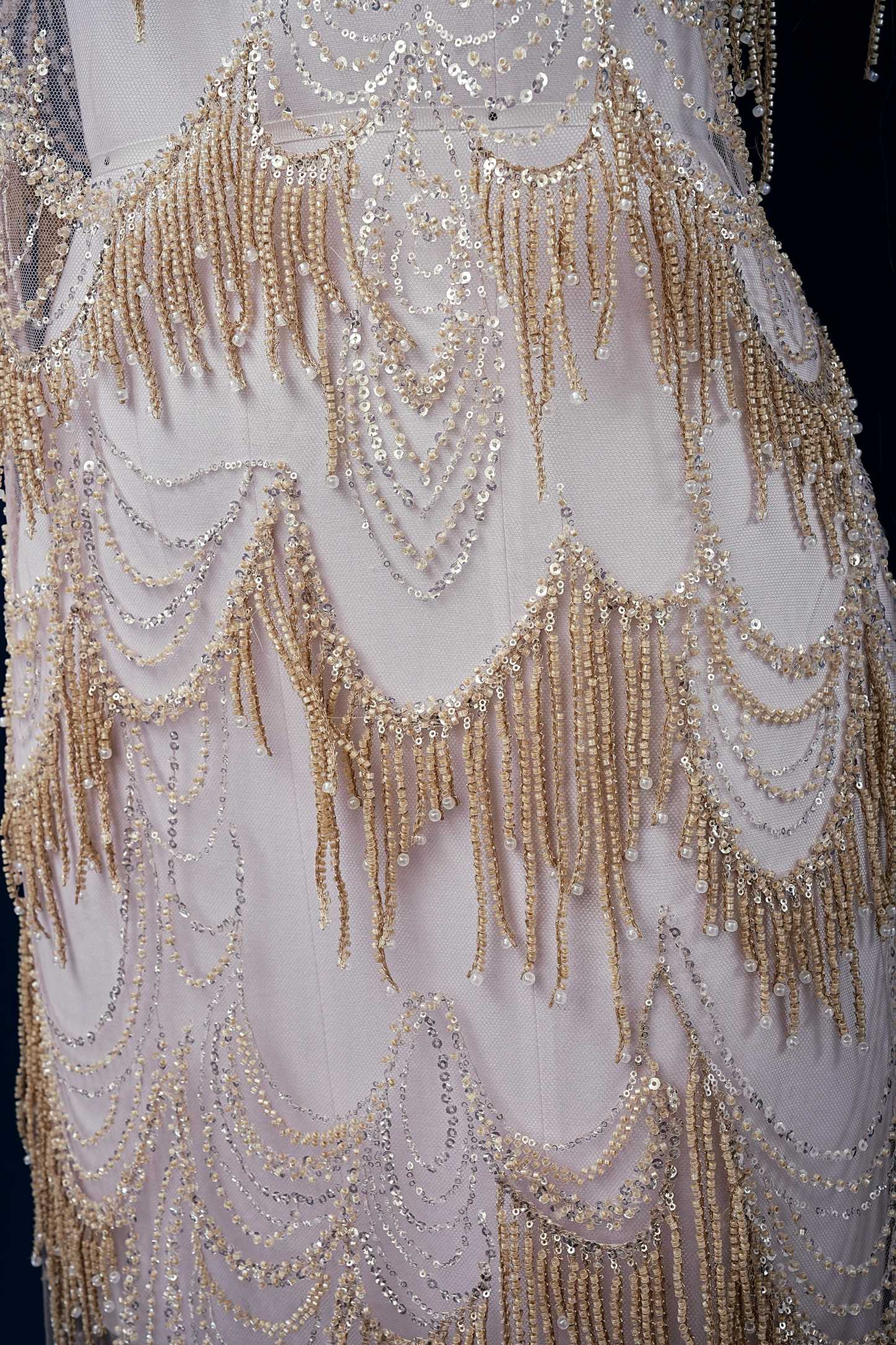 Perfect Heavily Beaded Tulle Fabric With Sparkling Beads and Sequins Crystal Beads Sequins Necklace for Wedding Gown Bridal Dress