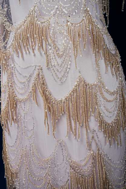 Perfect Heavily Beaded Tulle Fabric With Sparkling Beads and Sequins Crystal Beads Sequins Necklace for Wedding Gown Bridal Dress