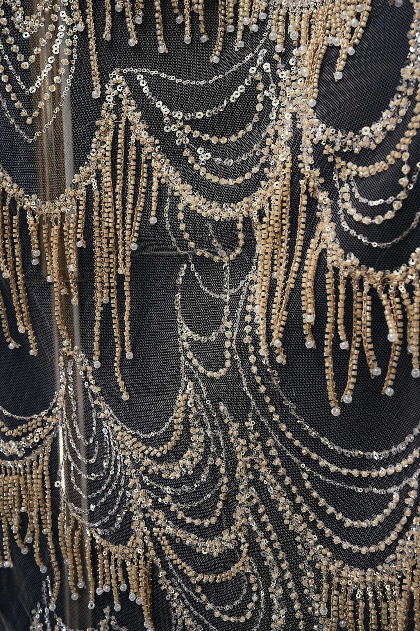 Perfect Heavily Beaded Tulle Fabric With Sparkling Beads and Sequins Crystal Beads Sequins Necklace for Wedding Gown Bridal Dress