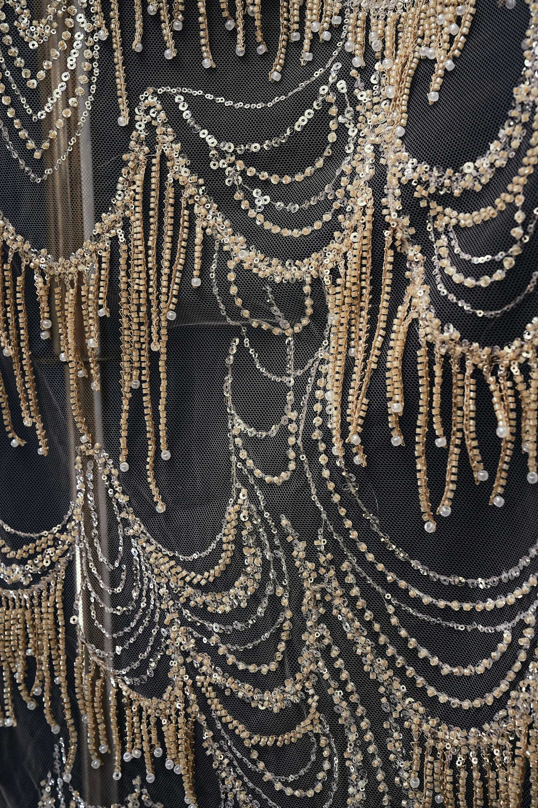 Perfect Heavily Beaded Tulle Fabric With Sparkling Beads and Sequins Crystal Beads Sequins Necklace for Wedding Gown Bridal Dress