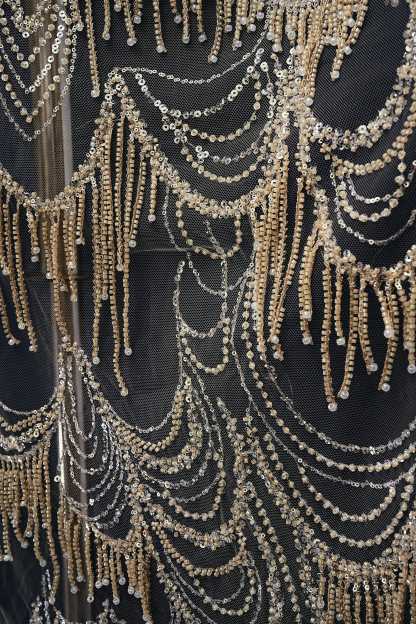 Perfect Heavily Beaded Tulle Fabric With Sparkling Beads and Sequins Crystal Beads Sequins Necklace for Wedding Gown Bridal Dress