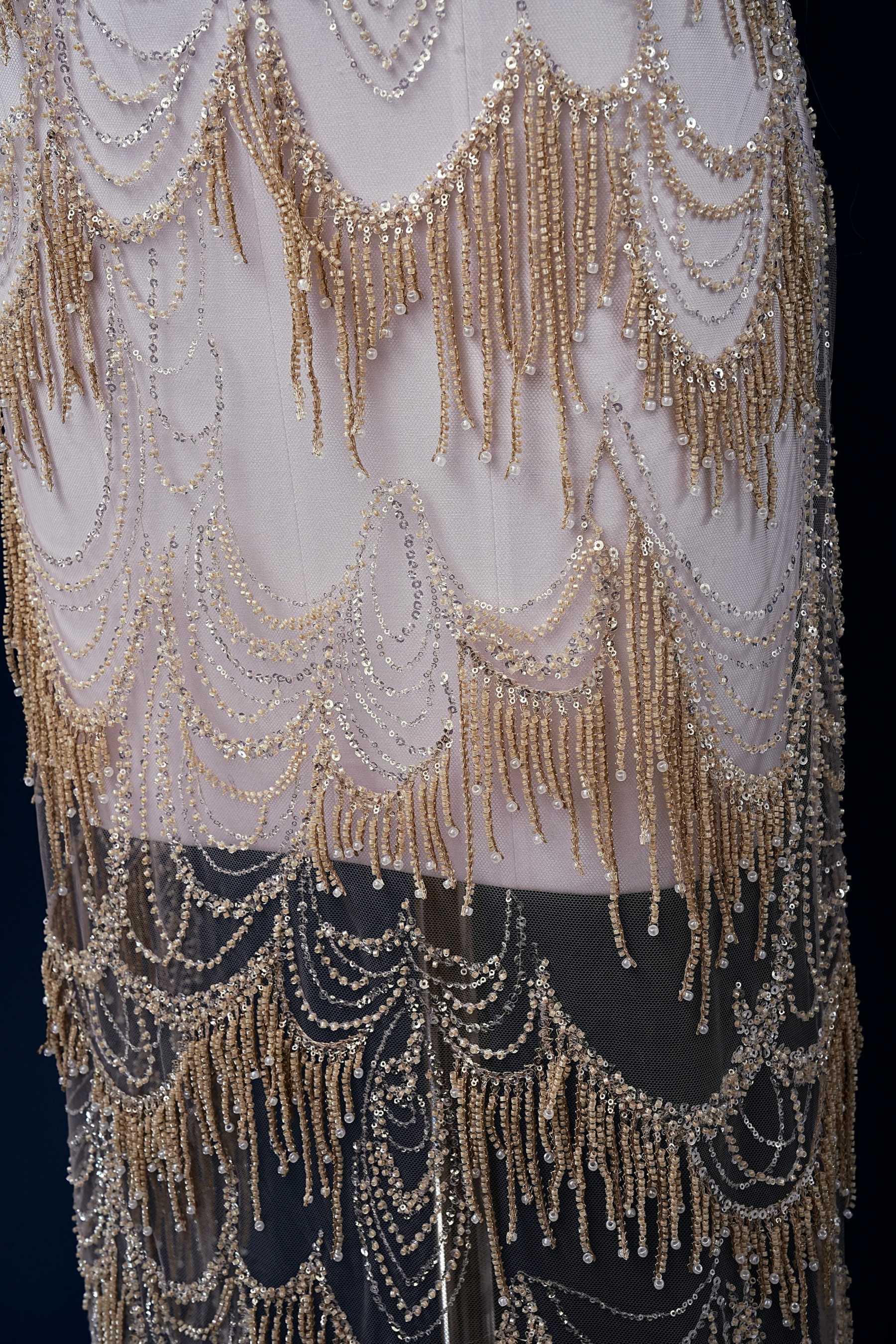 Perfect Heavily Beaded Tulle Fabric With Sparkling Beads and Sequins Crystal Beads Sequins Necklace for Wedding Gown Bridal Dress