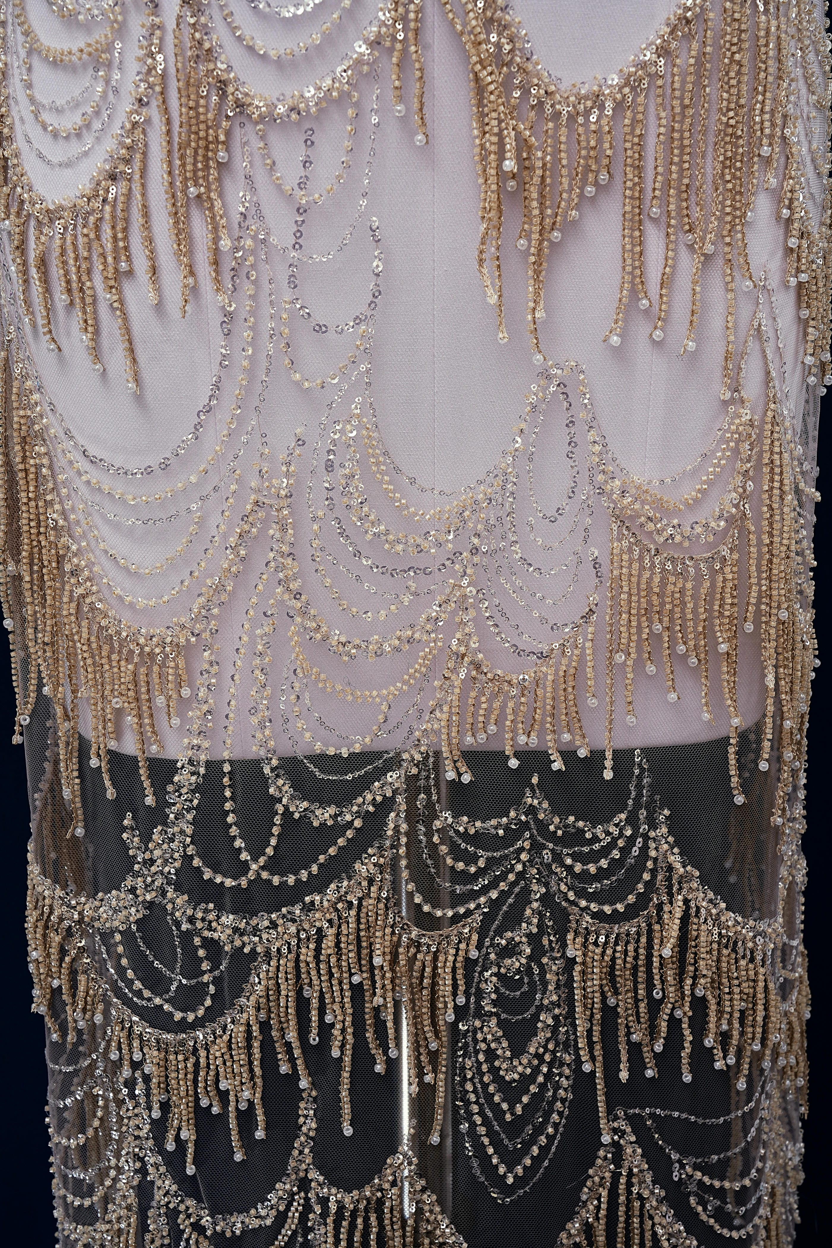 Perfect Heavily Beaded Tulle Fabric With Sparkling Beads and Sequins Crystal Beads Sequins Necklace for Wedding Gown Bridal Dress