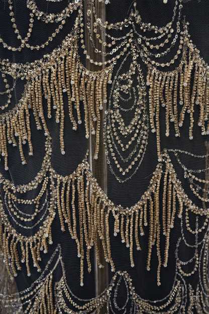 Perfect Heavily Beaded Tulle Fabric With Sparkling Beads and Sequins Crystal Beads Sequins Necklace for Wedding Gown Bridal Dress