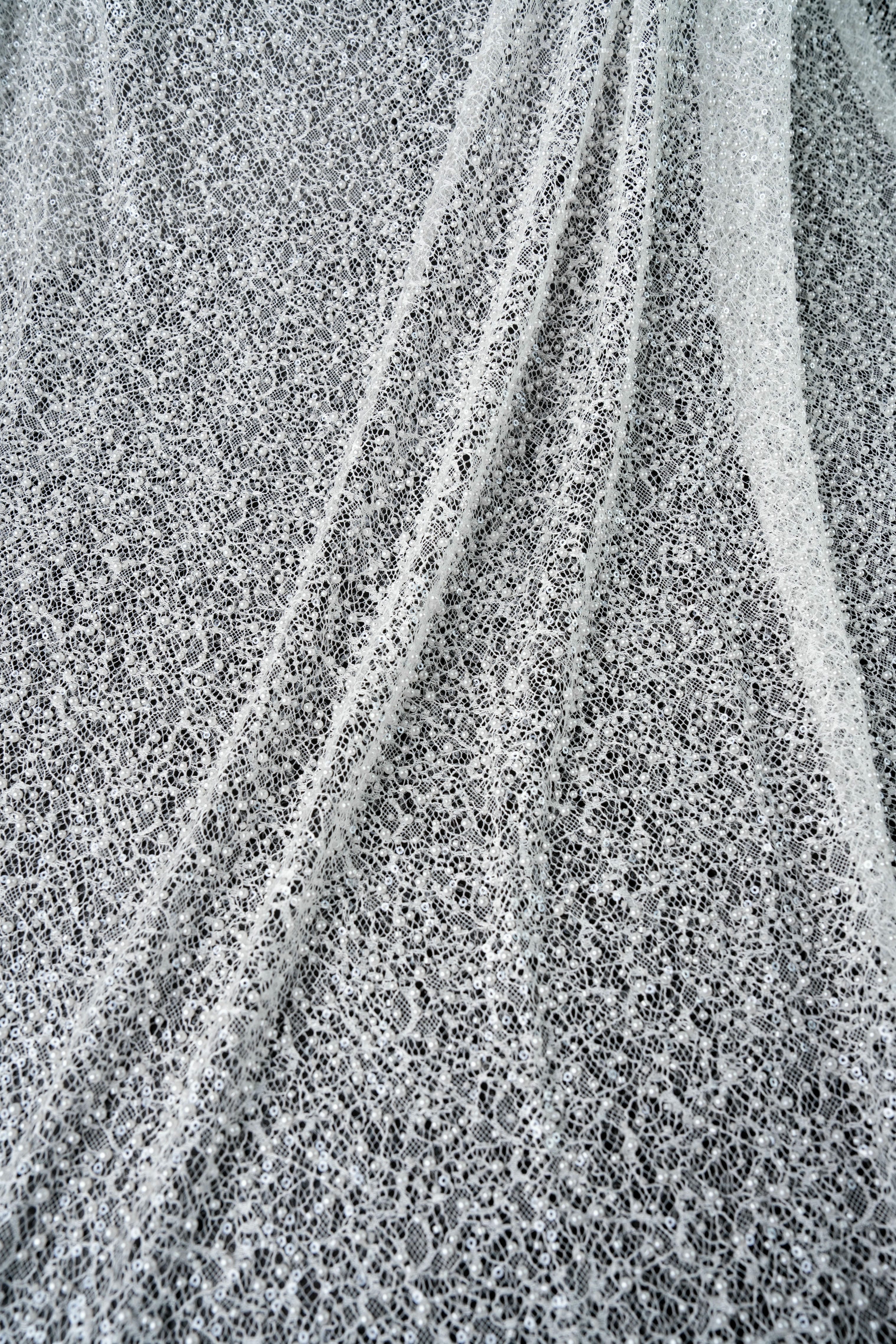 Luxury Lace Fabric With Embroidery Crystal Beads Beautifully Embroidered Sparkling Sequins Gorgeous lace Embroidered Wedding Dress Wedding Dress