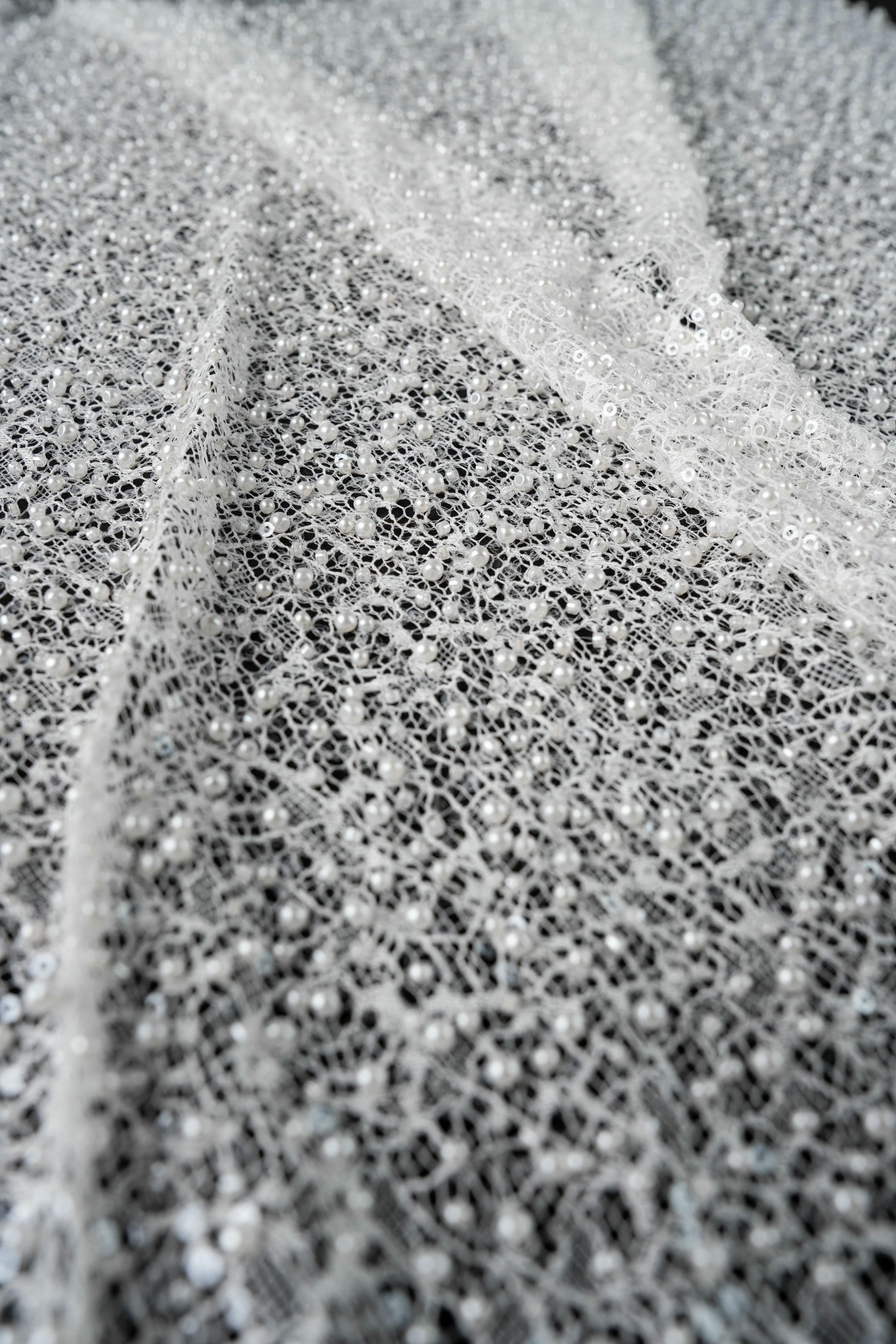 Luxury Lace Fabric With Embroidery Crystal Beads Beautifully Embroidered Sparkling Sequins Gorgeous lace Embroidered Wedding Dress Wedding Dress