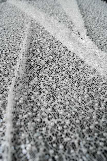 Luxury Lace Fabric With Embroidery Crystal Beads Beautifully Embroidered Sparkling Sequins Gorgeous lace Embroidered Wedding Dress Wedding Dress