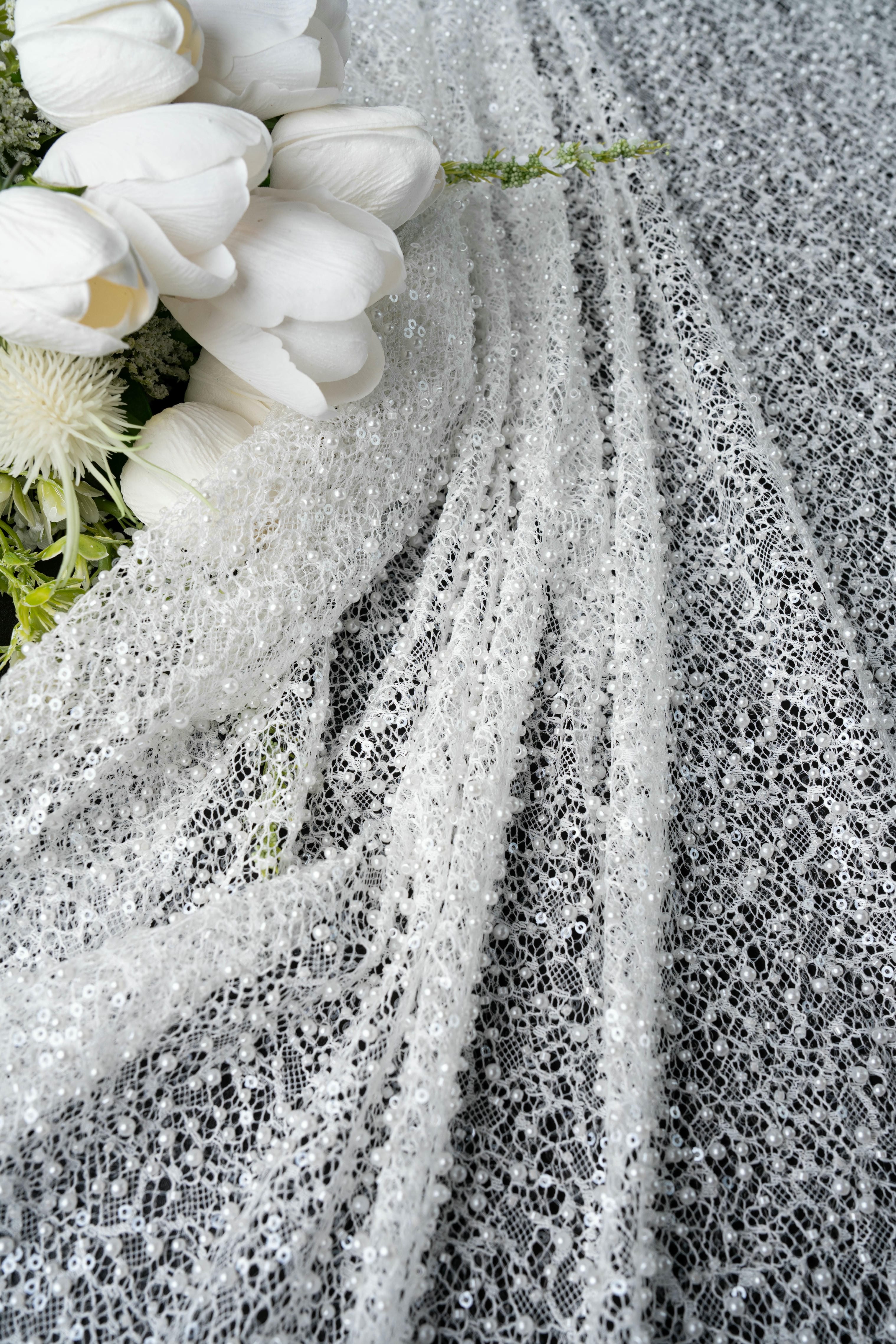 Luxury Lace Fabric With Embroidery Crystal Beads Beautifully Embroidered Sparkling Sequins Gorgeous lace Embroidered Wedding Dress Wedding Dress