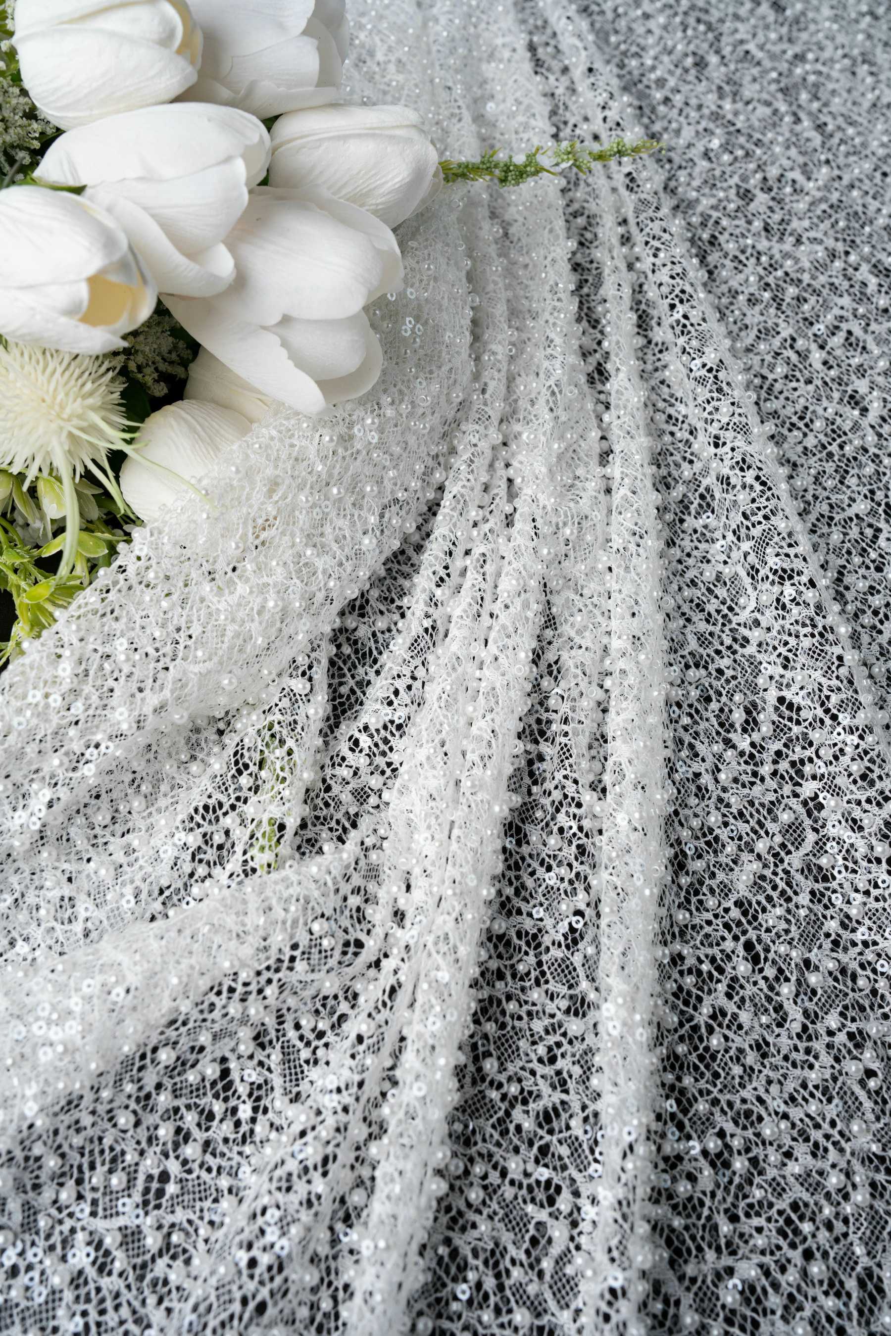 Luxury Lace Fabric With Embroidery Crystal Beads Beautifully Embroidered Sparkling Sequins Gorgeous lace Embroidered Wedding Dress Wedding Dress