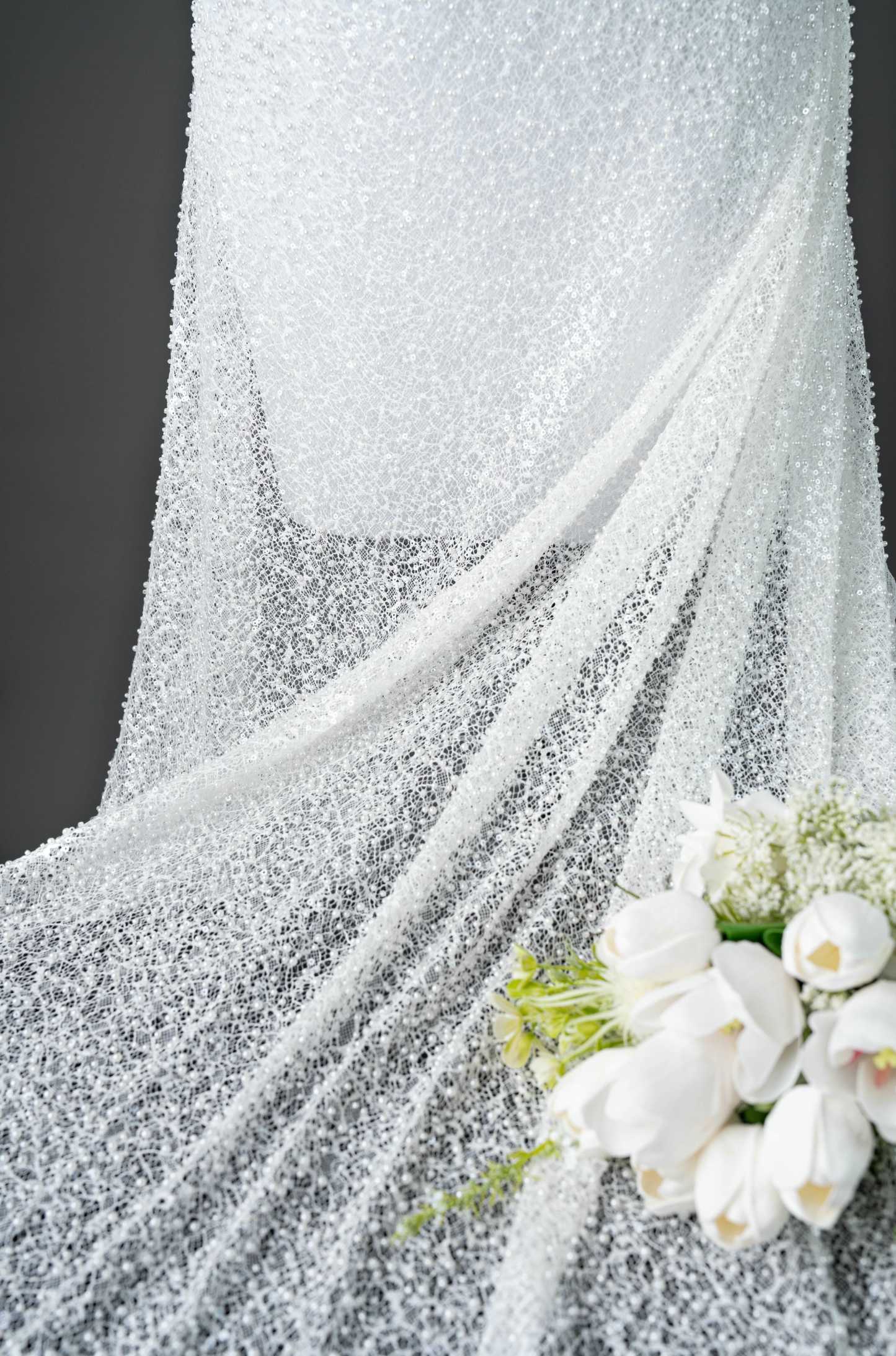 Luxury Lace Fabric With Embroidery Crystal Beads Beautifully Embroidered Sparkling Sequins Gorgeous lace Embroidered Wedding Dress Wedding Dress