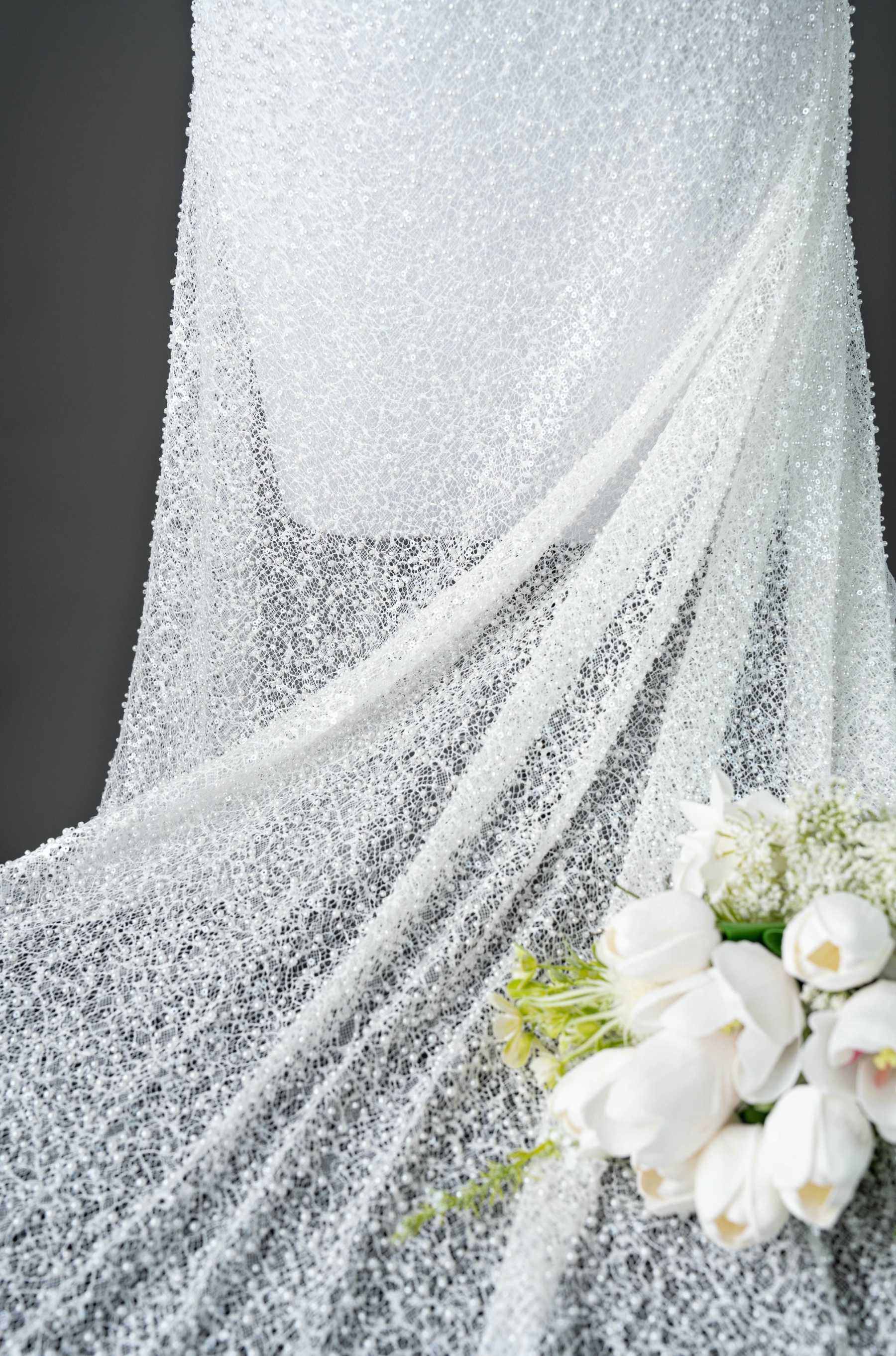 Luxury Lace Fabric With Embroidery Crystal Beads Beautifully Embroidered Sparkling Sequins Gorgeous lace Embroidered Wedding Dress Wedding Dress